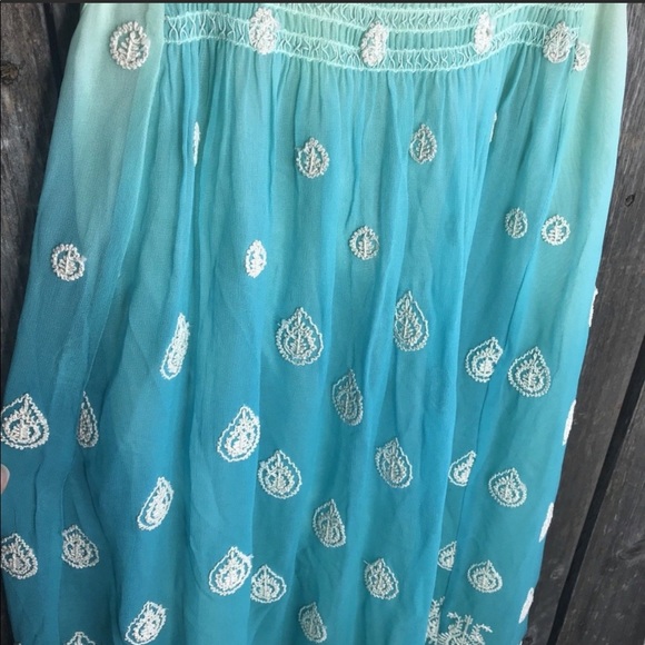 Tracy Reese Ombre Batiked BOHO Teal Green Dress - Picture 2 of 4